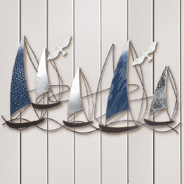 Colindale Metal Boat Scrupture In Blue And Silver
