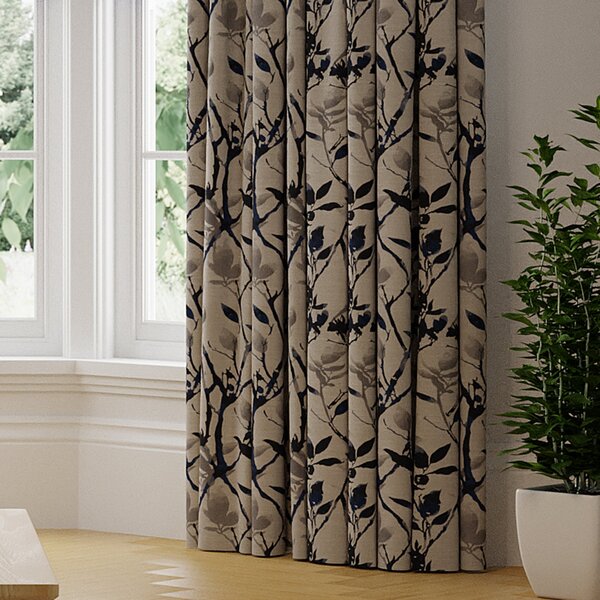 Montague Made to Measure Curtains Navy Blue/Beige