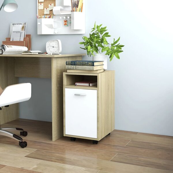 Side Cabinet with Wheels White&Sonoma Oak 33x38x60 cm Engineered Wood