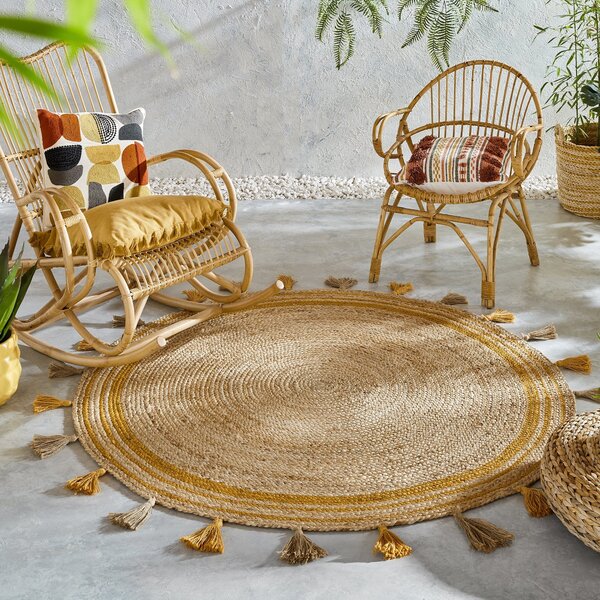 Istanbul Jute Round Rug Yellow and Brown