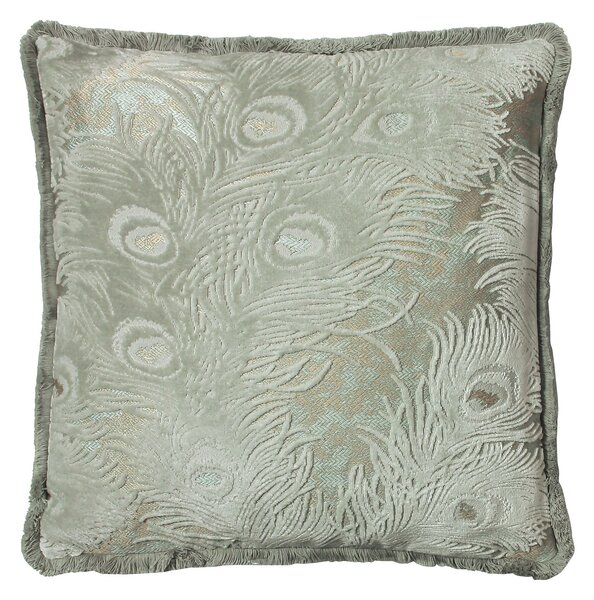 Peacock Cut Velvet Cushion with Fringe - 45x45cm