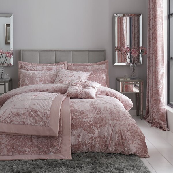 Blush Crushed Velvet Duvet Cover and Pillowcase Set Pink