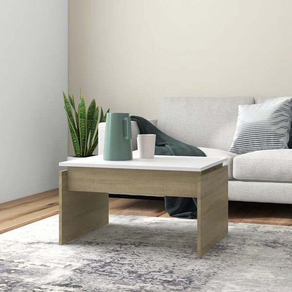 Coffee Table White and Sonoma Oak 68x50x38 cm Engineered Wood