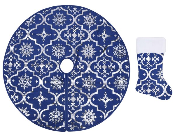 Luxury Christmas Tree Skirt with Sock Blue 90 cm Fabric