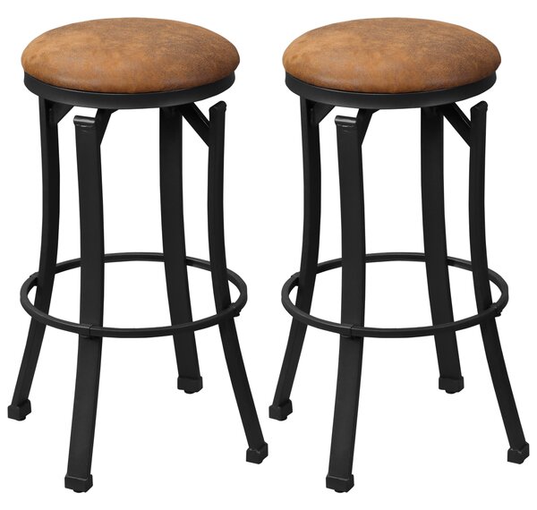 HOMCOM Set of 2 Bar Chairs, Microfiber Cloth, Breakfast Stools with Footrest, Vintage, Powder-coated Steel Legs, Brown