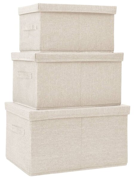 Stackable Storage Box Set of 3 Piece Fabric Cream