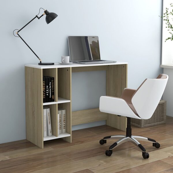 Notebook Desk White and Sonoma Oak 102.5x35x75 cm Engineered Wood