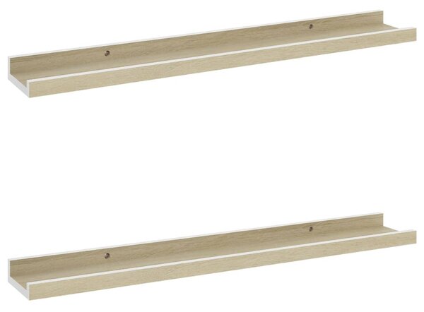 Wall Shelves 2 pcs White and Sonoma Oak 60x9x3 cm