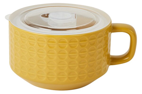 Ochre Embossed Ceramic Soup Mug Yellow