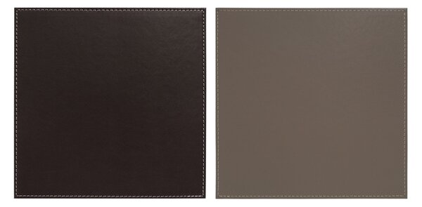 Set of 4 Dual Colour Faux Leather Placemats Brown