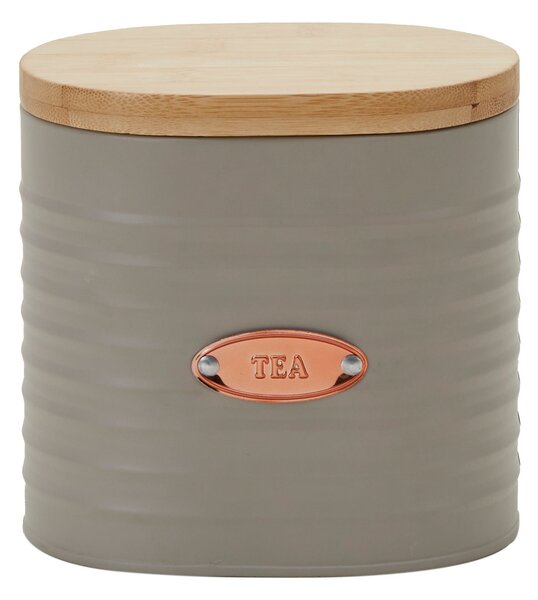 Grey and Copper Metal Tea Canister Grey