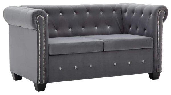 247143 2-Seater Chesterfield Sofa Velvet Upholstery 146x75x72 cm Grey