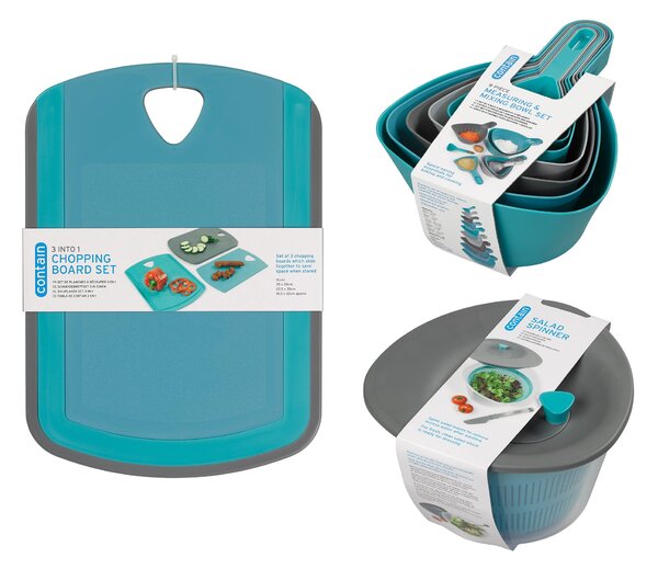 Chef Aid Contain and Chopping Board Set Blue/Grey