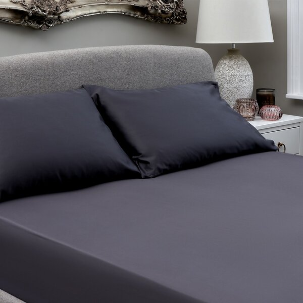 The Willow Manor Egyptian Cotton Sateen 300 Thread Count Single Fitted Sheet - Steel