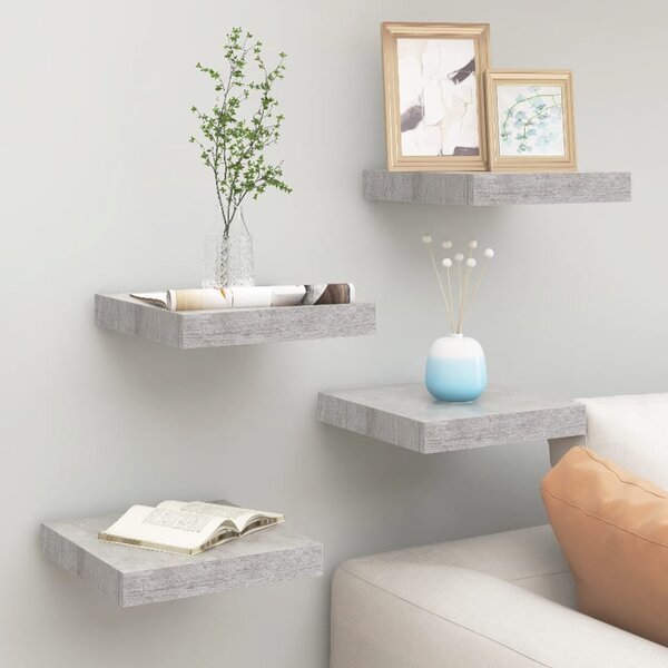 Floating Wall Shelves 4 pcs Concrete Grey 23x23.5x3.8 cm MDF
