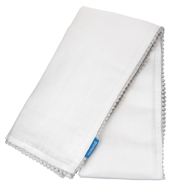 House Beautiful Linen Blend Pom Pom Tablecloth - White & Mist 140x230cm