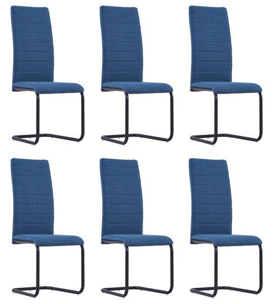 Cantilever Dining Chairs 6 pcs Blue Fabric