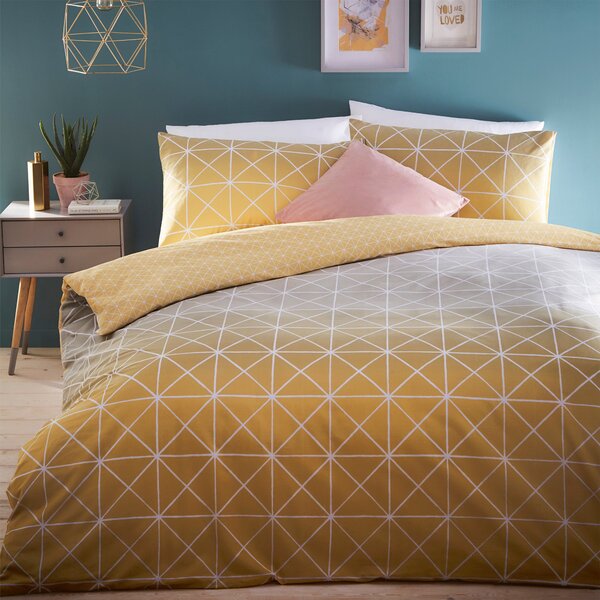 Furn. Spectrum Yellow Ombre Reversible Duvet Cover and Pillowcase Set Yellow, Grey and White