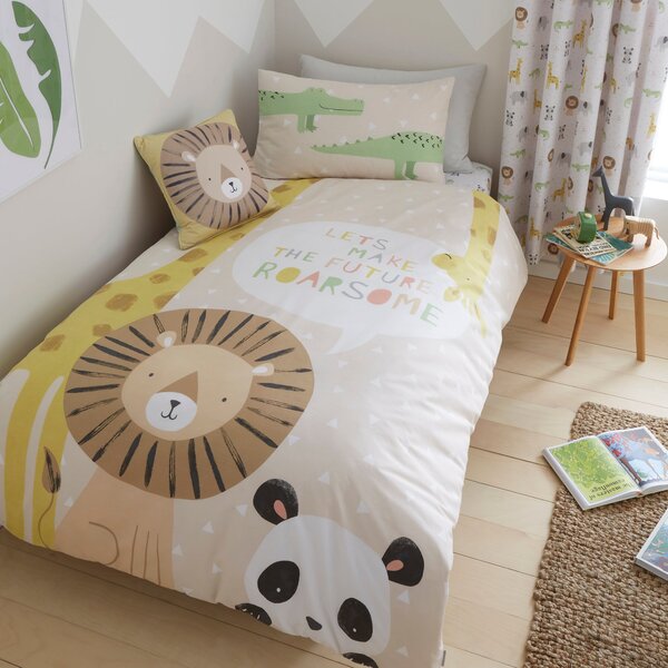 Catherine Lansfield Roarsome Animals Reverisble Duvet Cover and Pillowcase Set Yellow