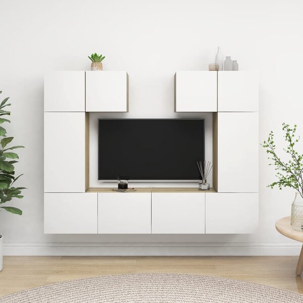 6 Piece TV Cabinet Set White and Sonoma Oak Chipboard