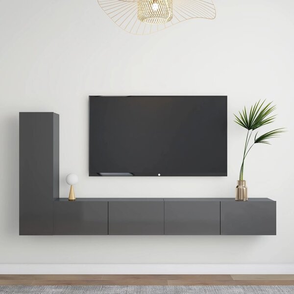 3 Piece TV Cabinet Set High Gloss Grey Engineered Wood