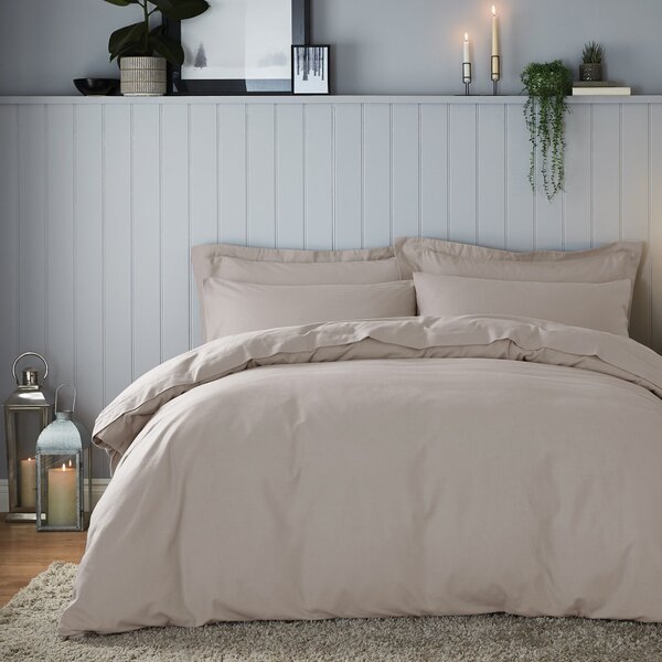 Soft & Cosy Luxury Brushed Cotton Natural Duvet Cover and Pillowcase Set Brown