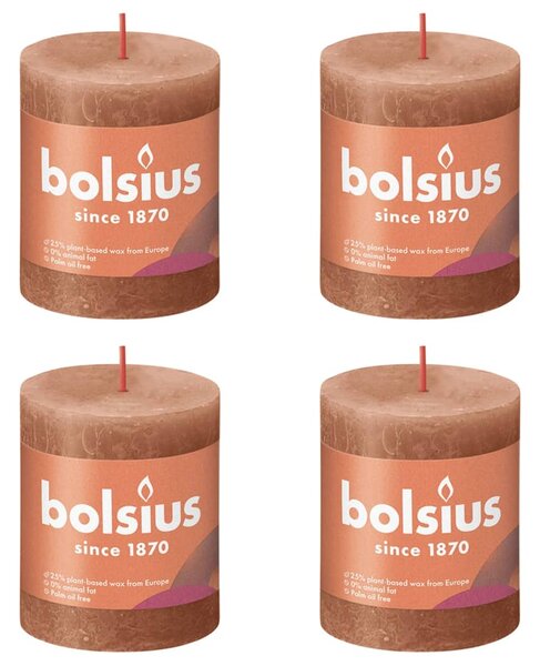 Bolsius Rustic Pillar Candles Shine 4 pcs 80x68 mm Rustic Pink