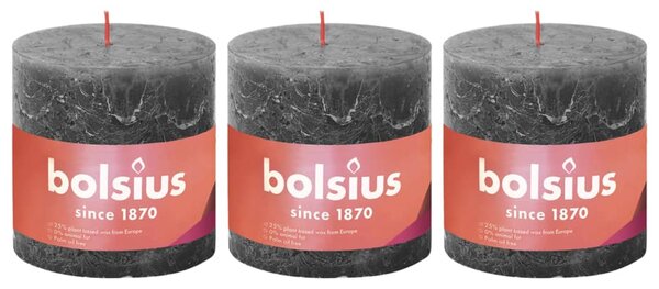 Bolsius Rustic Pillar Candles Shine 3 pcs 100x100 mm Stormy Grey