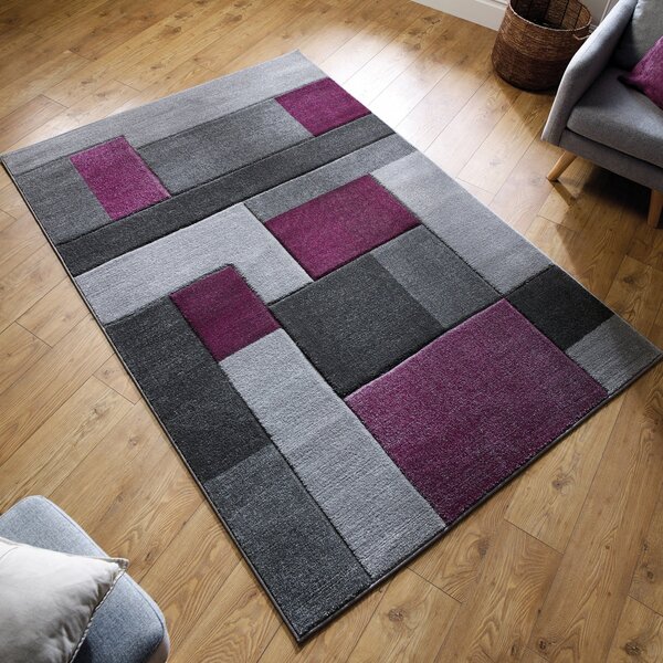 Cosmos Hand Carved Rug Purple and Grey