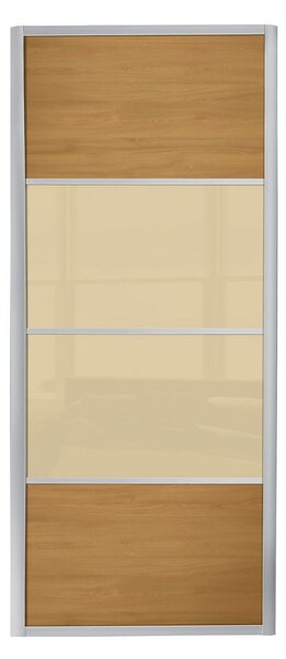 Ellipse Sliding Wardrobe Door 4 Panel Windsor Oak Panel and Cream Glass with Aluminium Frame (W)610mm