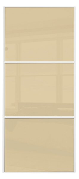 Linear Sliding Wardrobe Door 3 Panel Cream Glass with White Wooden Frame (W)914mm