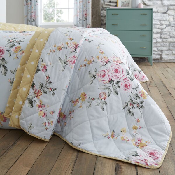 Catherine Lansfield Canterbury Duck Egg Bedspread Blue/Pink/Yellow