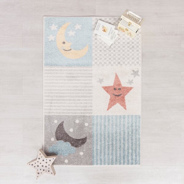 Cloud Patchwork Rug Blue, White and Yellow