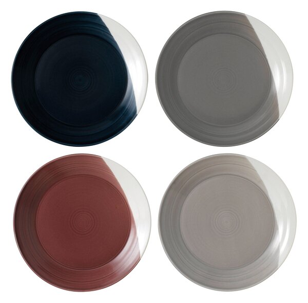 Set of 4 Royal Doulton Bowls of Plenty Dinner Plates Blue/Grey/Red