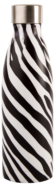 Madagascar Zebra Stripe 500ml Stainless Steel Insulated Drinks Bottle Black and White