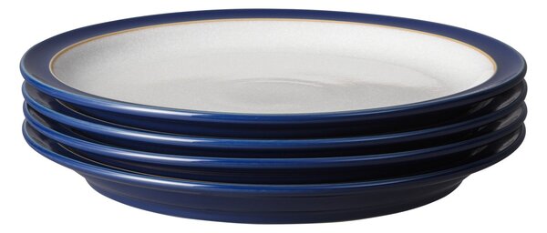 Set of 4 Denby Elements Dark Blue Dinner Plates Blue