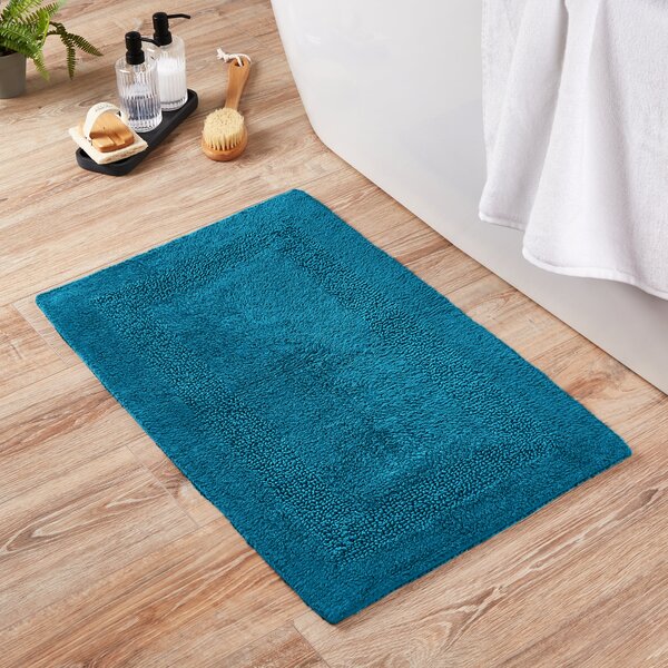 Super Soft Reversible Teal Bath Mat Blue