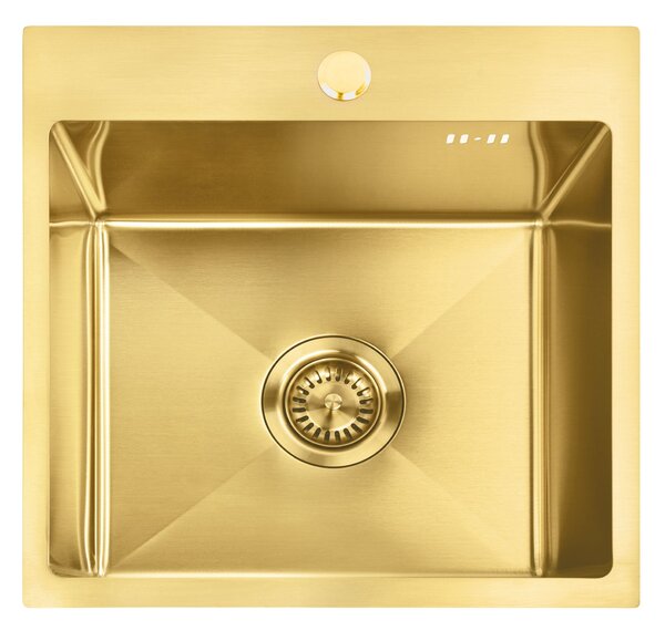 Steel sink with 3-piece accessory set REA Leo 40 Brush Gold
