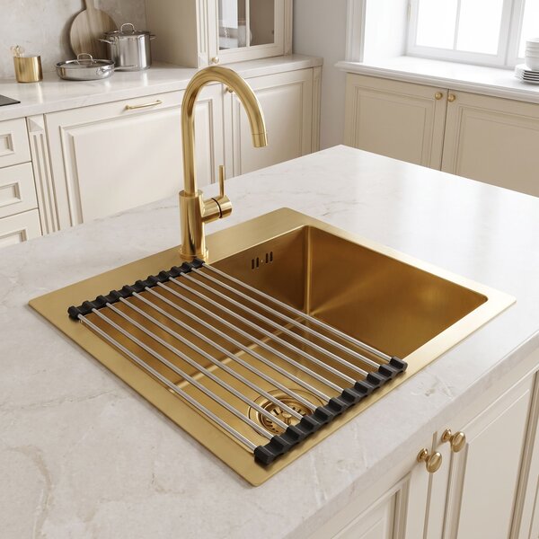 Steel sink with 3-piece accessory set REA Leo 40 Brush Gold