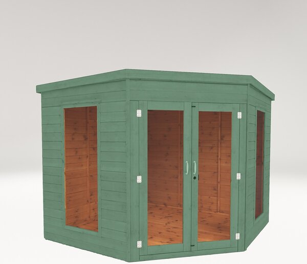Country Living Premium Ribble 8ft x 8ft Corner Summerhouse Painted + Installation - Aurora Green