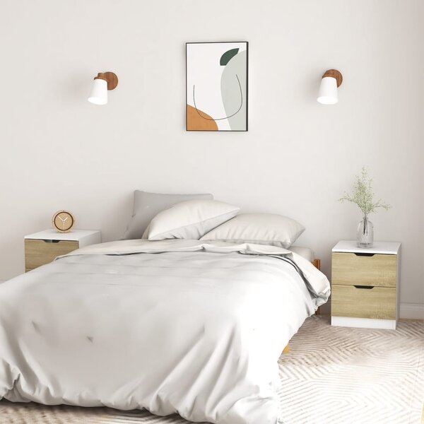 Bedside Cabinets 2 pcs White & Sonoma Oak 40x40x50 cm Engineered Wood