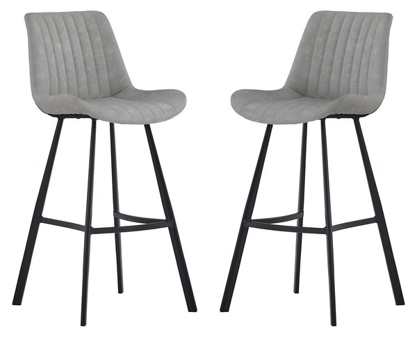 Dalston Faux Leather Bar Stool - Set of 2 - Silver