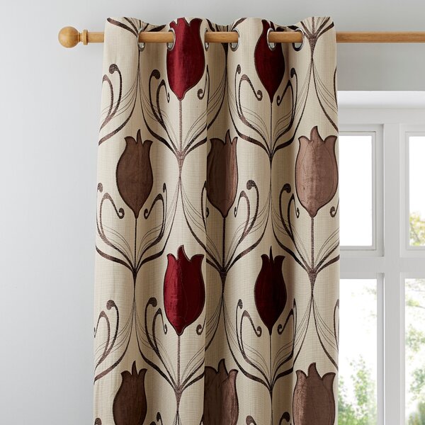 Lalique Wine Eyelet Curtains Red and Brown
