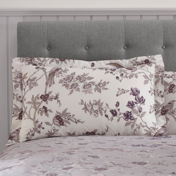 Oriental Bird Mauve Oxford Pillowcase Purple/White