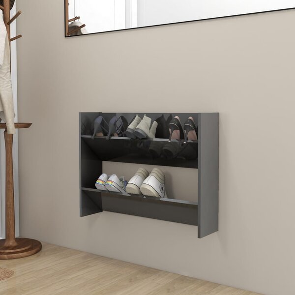 Wall Shoe Cabinet High Gloss Grey 80x18x60 cm Engineered Wood