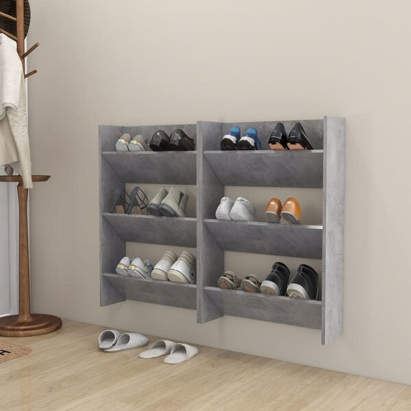 Wall Shoe Cabinets 2 pcs Concrete Grey 60x18x90 cm Engineered Wood