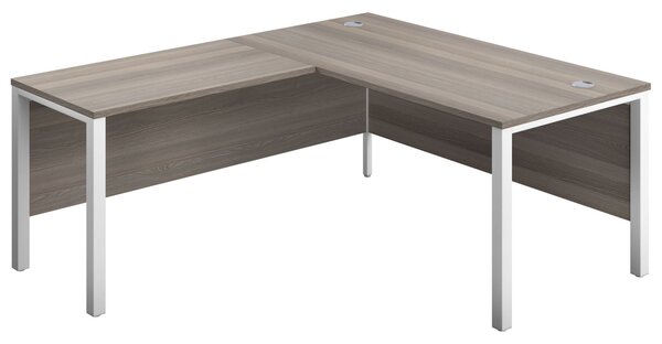 Progress H-Leg Left Hand L-Shape Desk, 160wx180dx73h (cm), White/Grey Oak