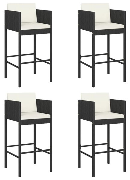 Bar Stools 4 pcs with Cushions Black Poly Rattan