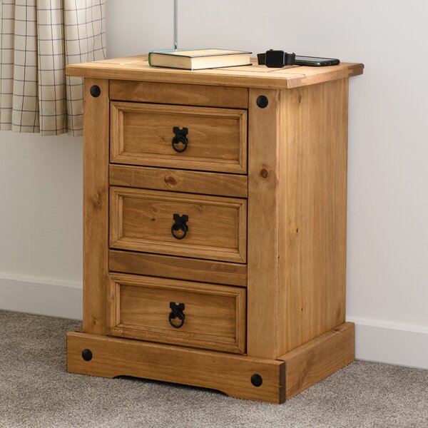 Premiere Corona 3 Drawer Bedside Table, Pine Brown