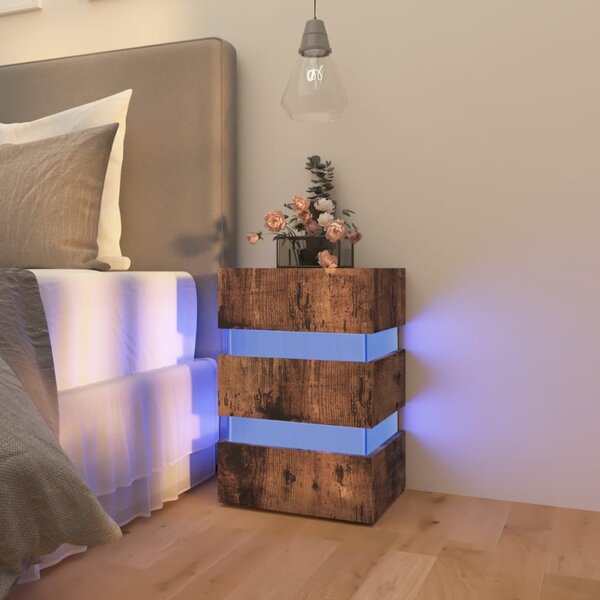 LED Bedside Cabinet Smoked Oak 45x35x67 cm Engineered Wood